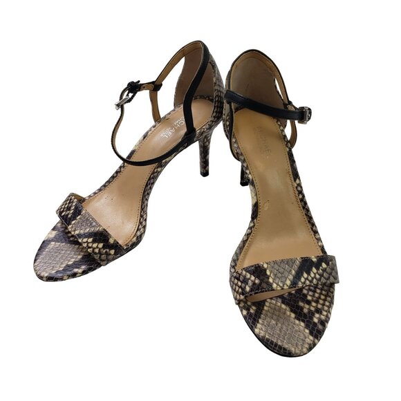 MICHAEL Michael Kors Leather Python Print Ankle Strap Heels Size 6 - Picture 1 of 9